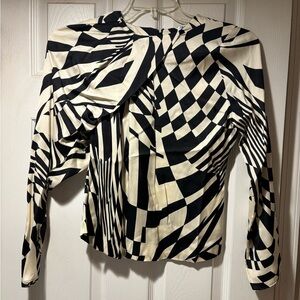 Zara Black & Cream Geometric Long-Sleeve Blouse